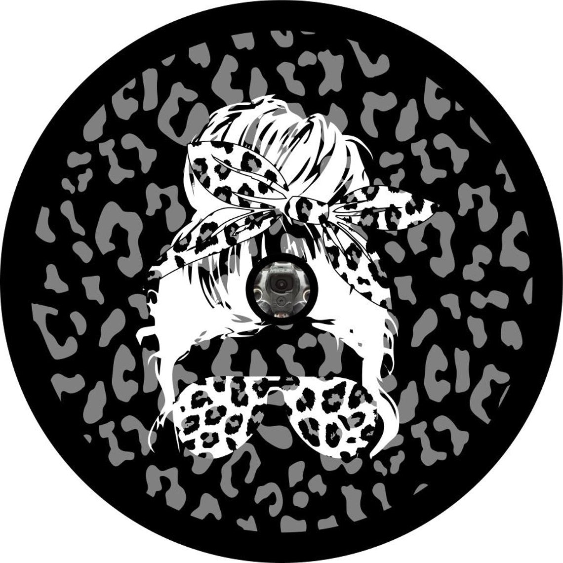 Leopard Print Spare Tire Cover With Top Knot Girl Silhouette Design Bronco Spare Tire Cover - Speedlogix