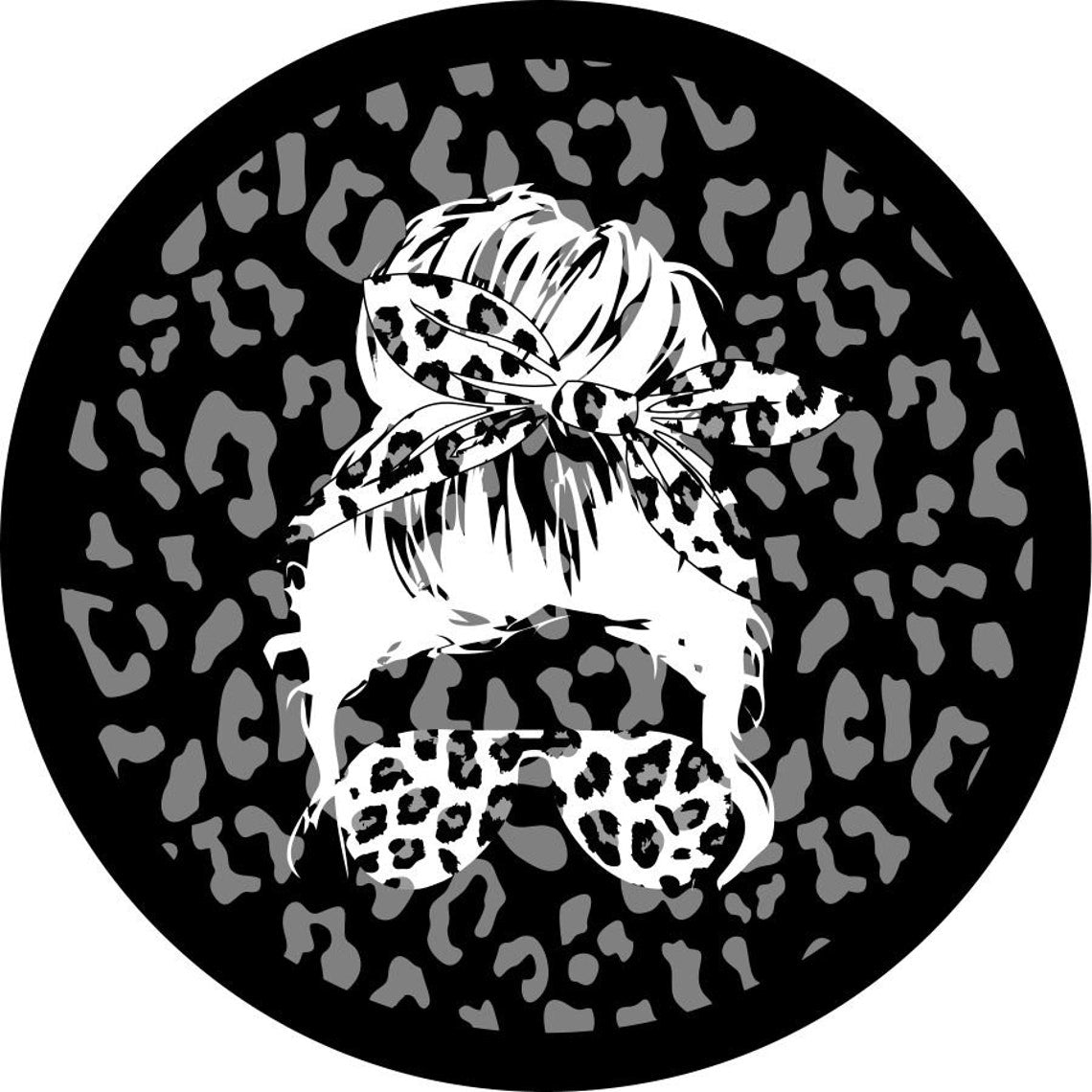 Leopard Print Spare Tire Cover With Top Knot Girl Silhouette Design Bronco Spare Tire Cover - Speedlogix
