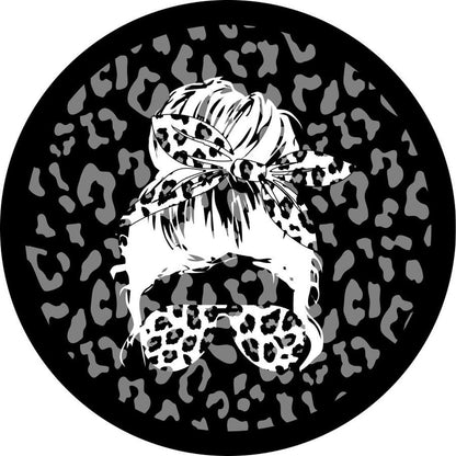 Leopard Print Spare Tire Cover With Top Knot Girl Silhouette Design Bronco Spare Tire Cover - Speedlogix