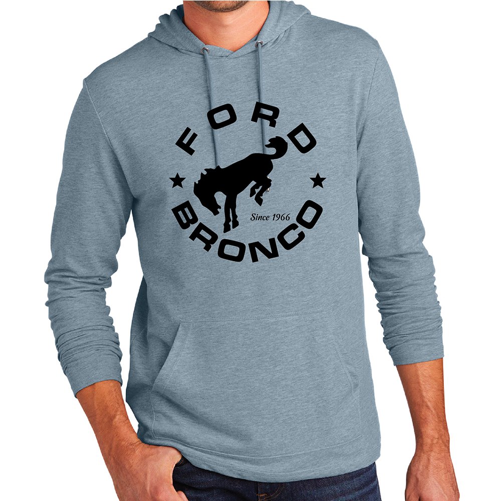 Long Sleeve Hooded Tshirt - Ford Bronco Circle - Flint Blue Heather - Speedlogix