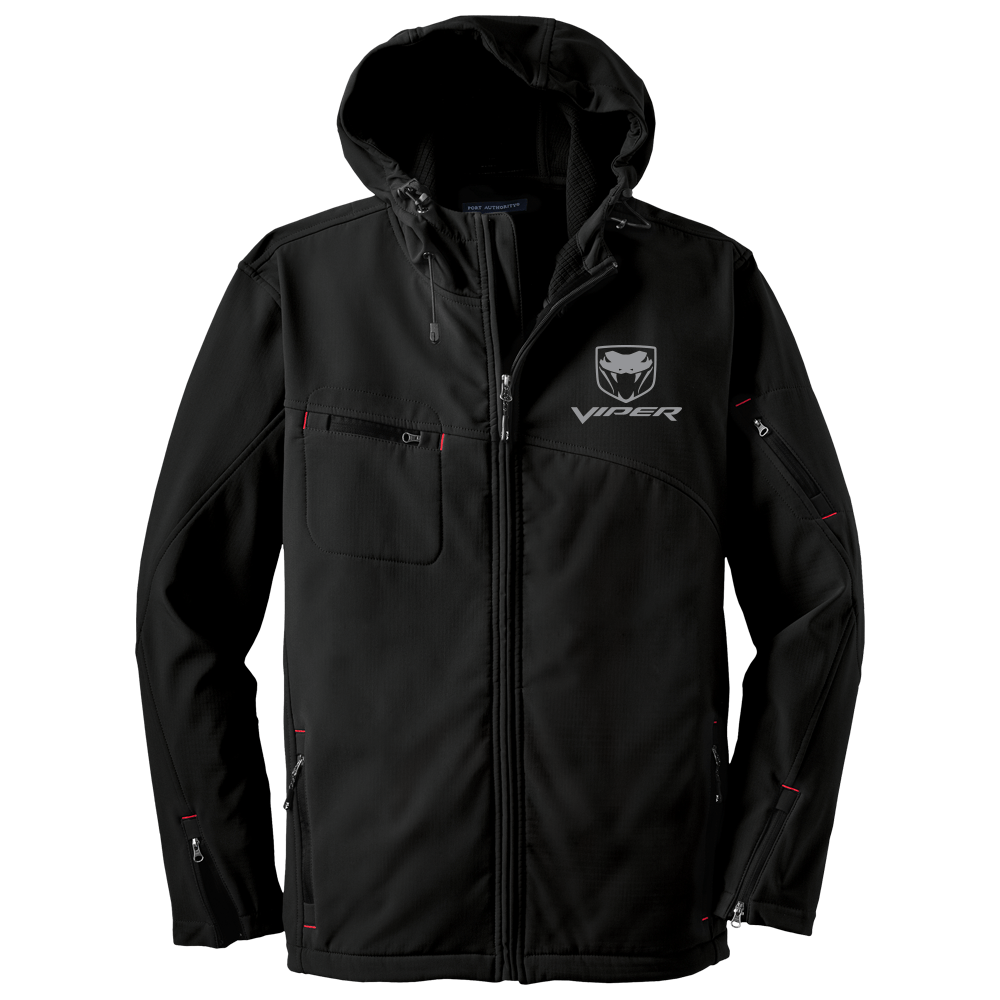 Mens Dodge® Viper Fangs Hooded Softshell Jacket - Black - Speedlogix