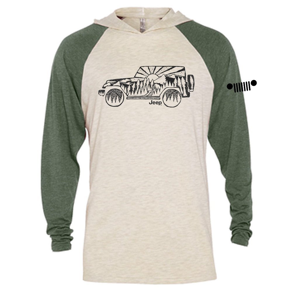 Mens Jeep® Atomic Side Long Sleeve Hooded T-Shirt - Moss Green / Natural - Speedlogix