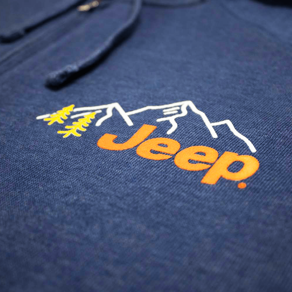 Mens Jeep® Explore the Outdoors Zip French Terry Hooded Sweatshirt - Denim - Speedlogix