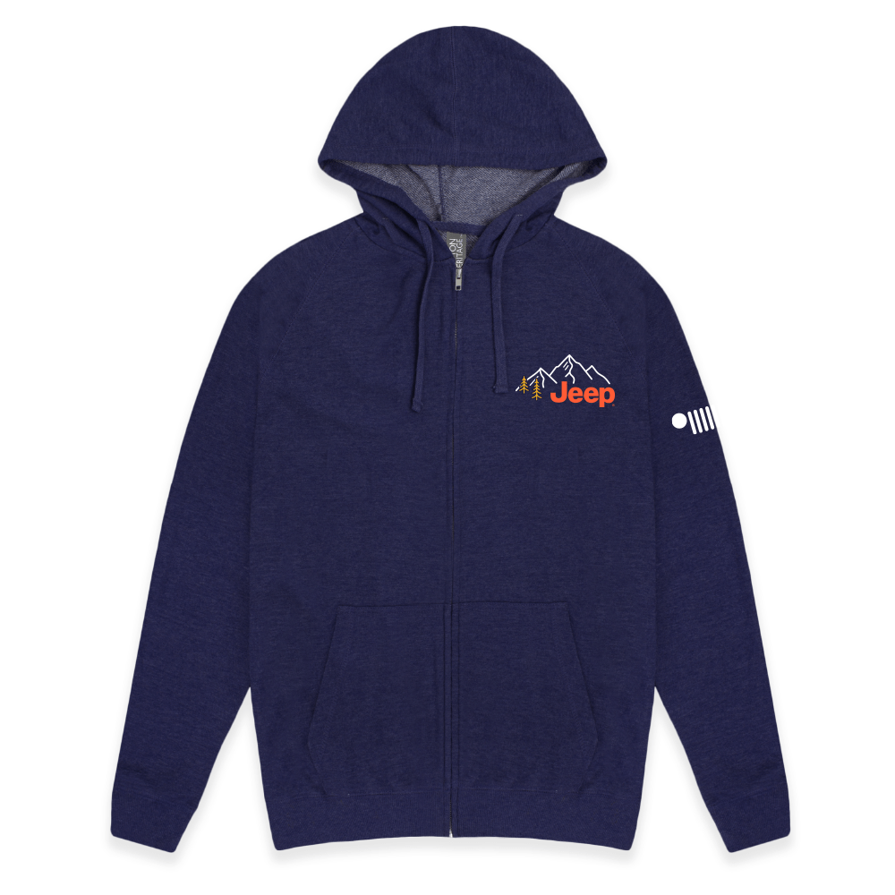 Mens Jeep® Explore the Outdoors Zip French Terry Hooded Sweatshirt - Denim - Speedlogix