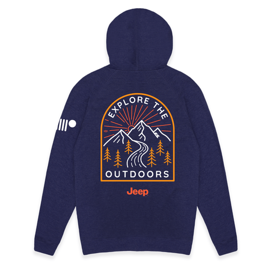 Mens Jeep® Explore the Outdoors Zip French Terry Hooded Sweatshirt - Denim - Speedlogix
