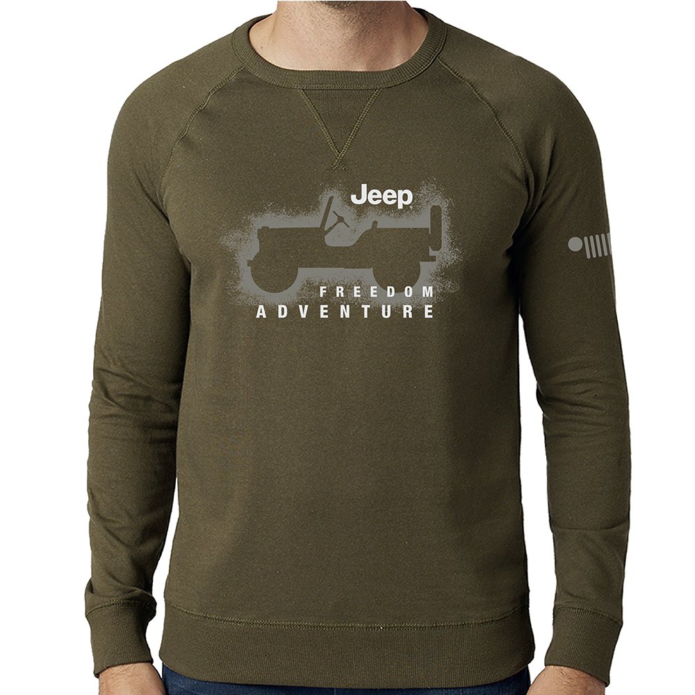 Mens Jeep® Freedom Adventure Crew Neck French Terry Sweatshirt - Heather Military Green - Speedlogix