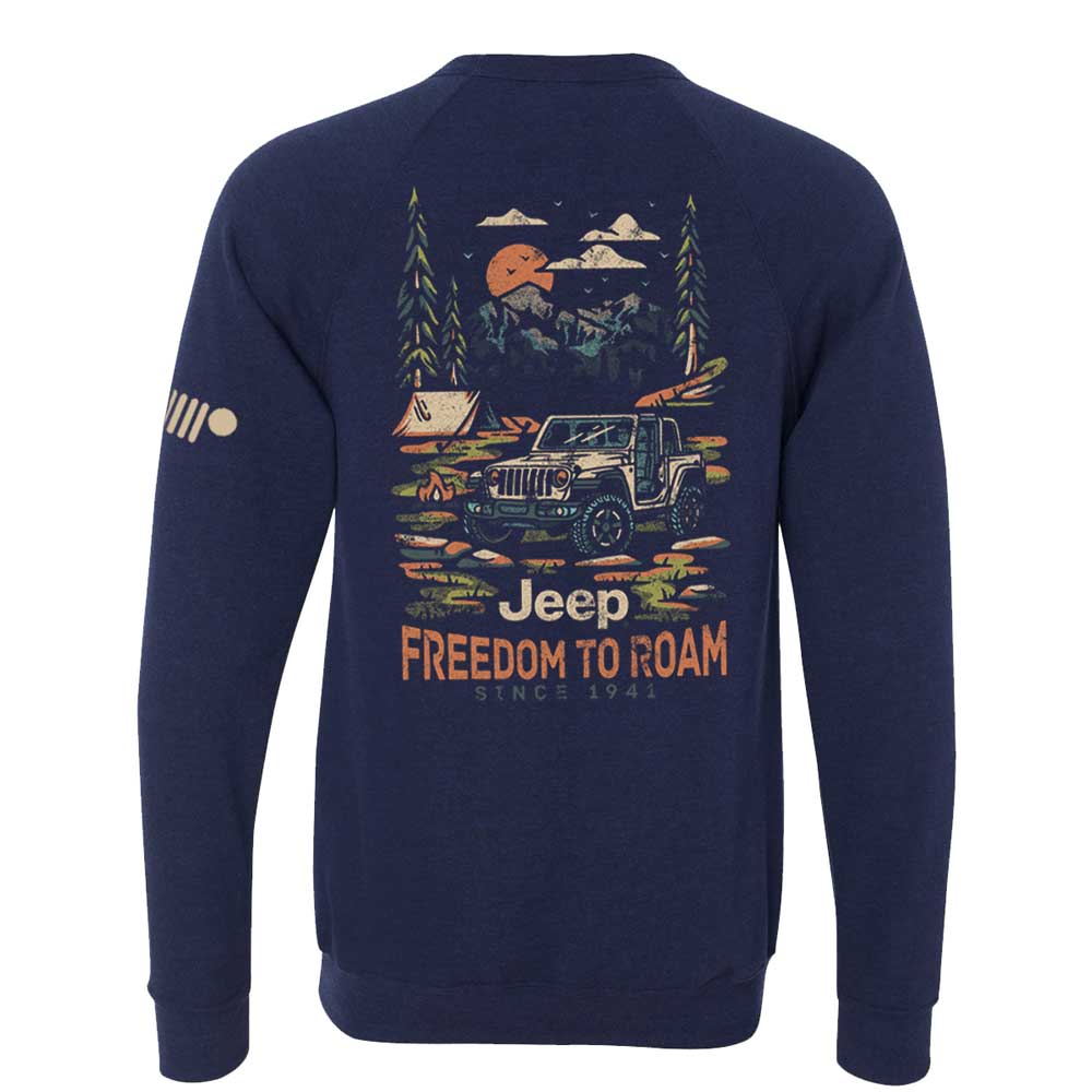Mens Jeep® Freedom To Roam Crew Neck Sweatshirt - Heather Navy Blue - Speedlogix