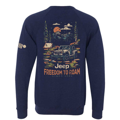 Mens Jeep® Freedom To Roam Crew Neck Sweatshirt - Heather Navy Blue - Speedlogix