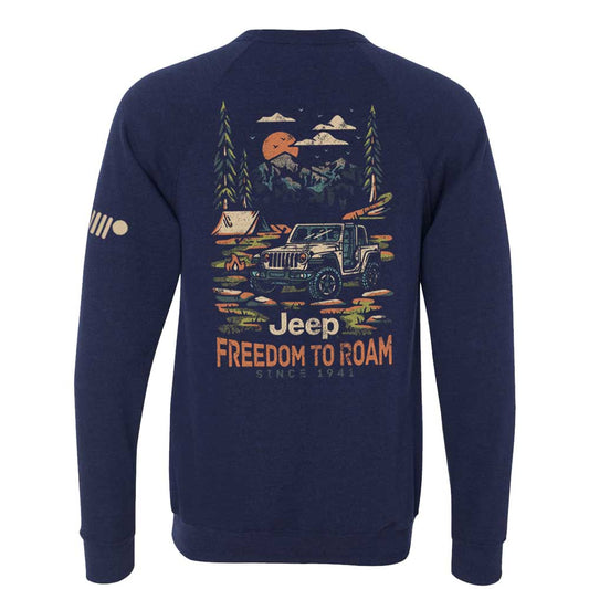 Mens Jeep® Freedom To Roam Crew Neck Sweatshirt - Heather Navy Blue - Speedlogix