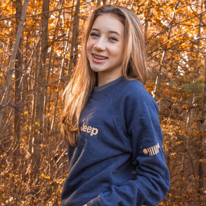 Mens Jeep® Freedom To Roam Crew Neck Sweatshirt - Heather Navy Blue - Speedlogix