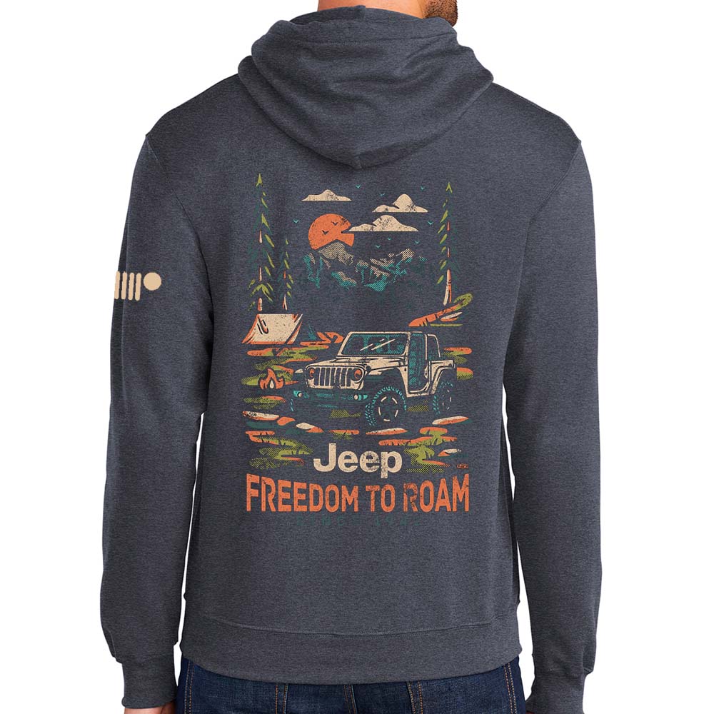 Mens Jeep® Freedom To Roam Hoodie Sweatshirt - Heather Navy Blue - Speedlogix