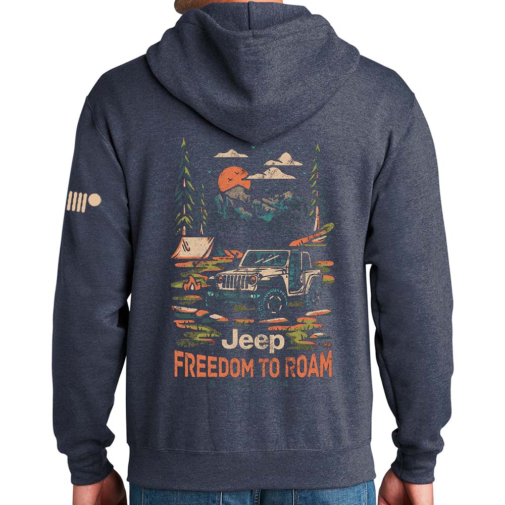 Mens Jeep® Freedom To Roam Zip Hoodie Sweatshirt - Heather Navy Blue - Speedlogix