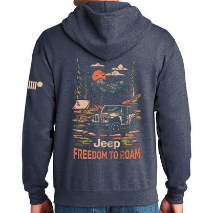 Mens Jeep® Freedom To Roam Zip Hoodie Sweatshirt - Heather Navy Blue - Speedlogix