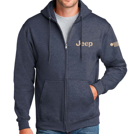 Mens Jeep® Freedom To Roam Zip Hoodie Sweatshirt - Heather Navy Blue - Speedlogix