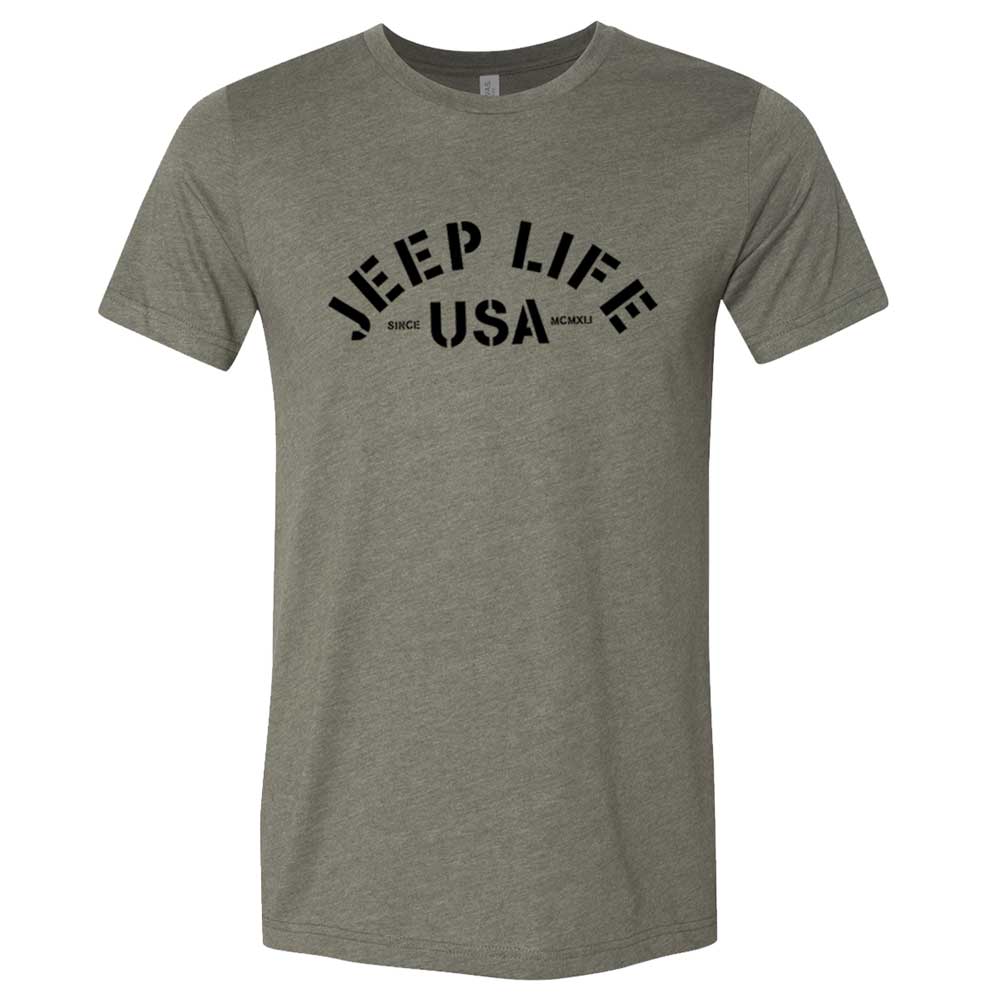Mens Jeep® Life USA T-Shirt - Heather Military Green - Speedlogix