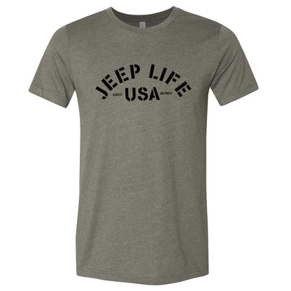 Mens Jeep® Life USA T-Shirt - Heather Military Green - Speedlogix