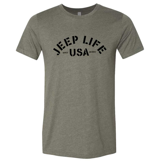 Mens Jeep® Life USA T-Shirt - Heather Military Green - Speedlogix