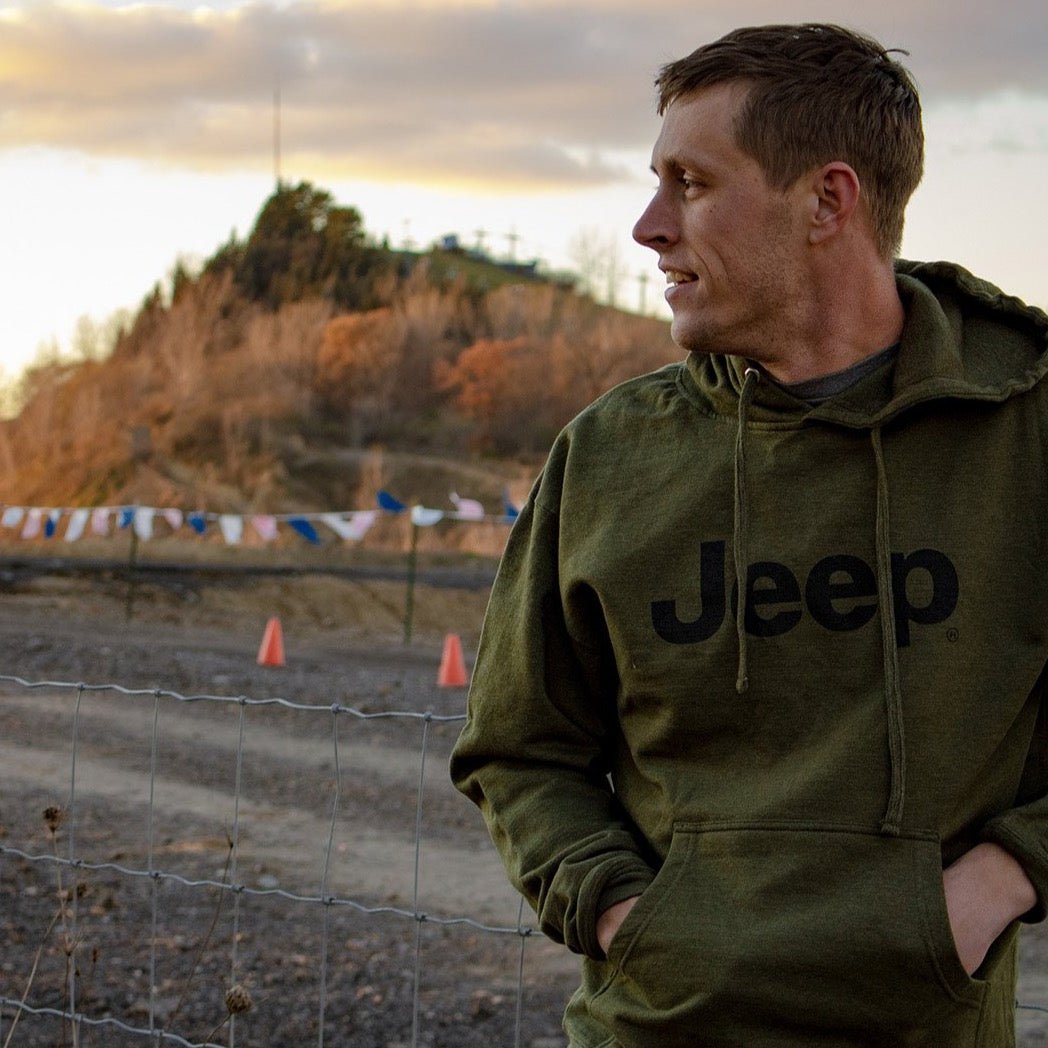 Mens Jeep® Text Hoodie - Heather Army Green - Speedlogix