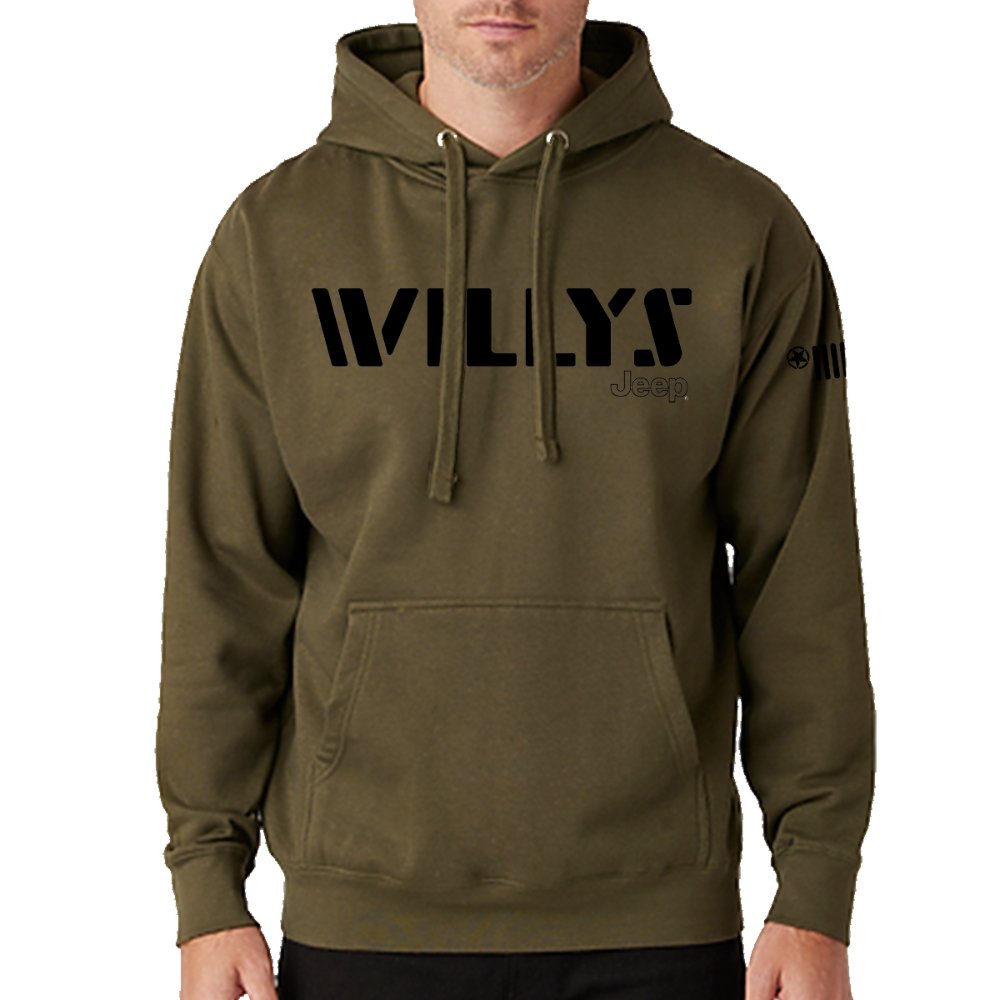 Mens Jeep® Willys Hoodie Sweatshirt - Heather Jeep Green - Speedlogix