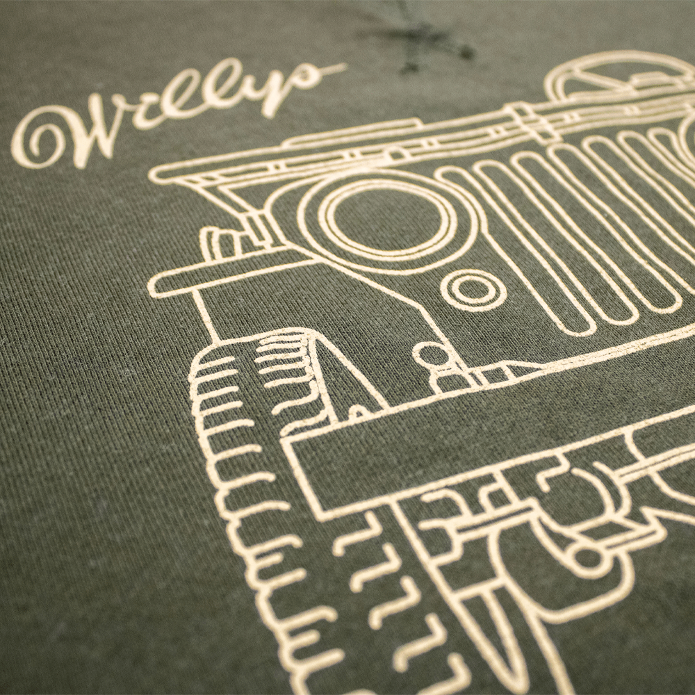Mens Jeep® Willys MB Line Art Crew Sweatshirt - Military Green - Speedlogix