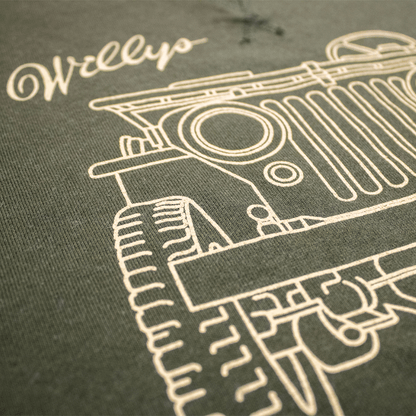 Mens Jeep® Willys MB Line Art Crew Sweatshirt - Military Green - Speedlogix