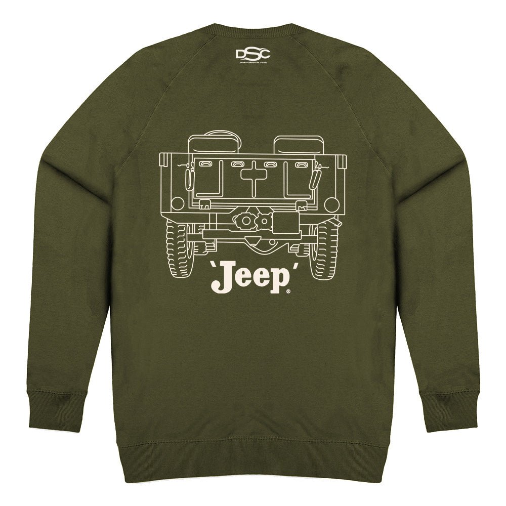 Mens Jeep® Willys MB Line Art Crew Sweatshirt - Military Green - Speedlogix