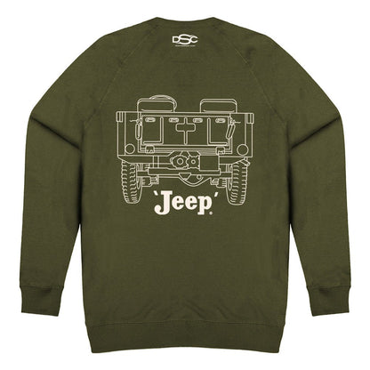 Mens Jeep® Willys MB Line Art Crew Sweatshirt - Military Green - Speedlogix