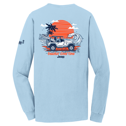 Mens Jeep® Wrangler Beachin' Good Time Longsleeve T-Shirt - Beach Wash Glacier Blue - Speedlogix