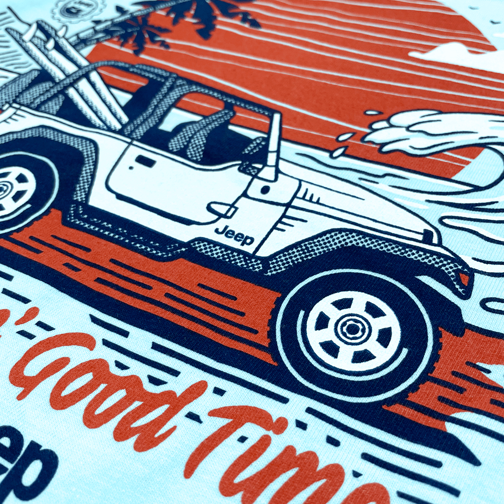 Mens Jeep® Wrangler Beachin' Good Time T-Shirt - Ice Blue Heather - Speedlogix
