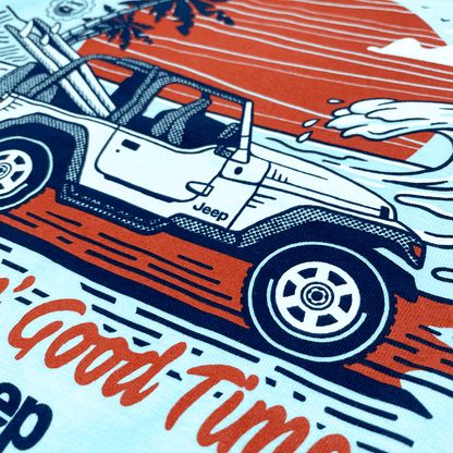 Mens Jeep® Wrangler Beachin' Good Time T-Shirt - Ice Blue Heather - Speedlogix