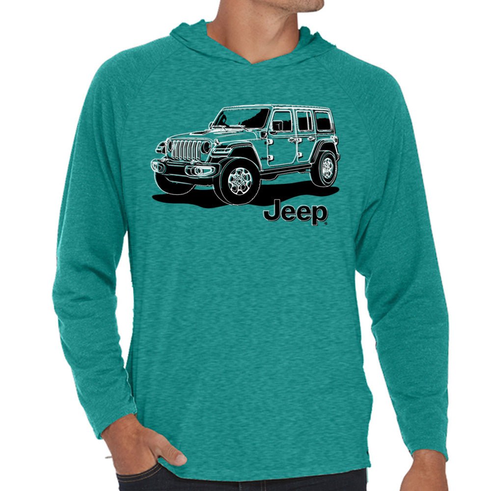 Mens Jeep® Wrangler Line Art Long Sleeve Hooded T-Shirt - Bikini - Speedlogix