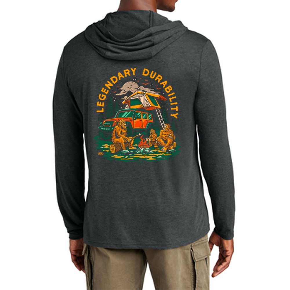 Mens Long Sleeve Hooded Jeep® Sasquatch Family T-Shirt - Black Heather - Speedlogix