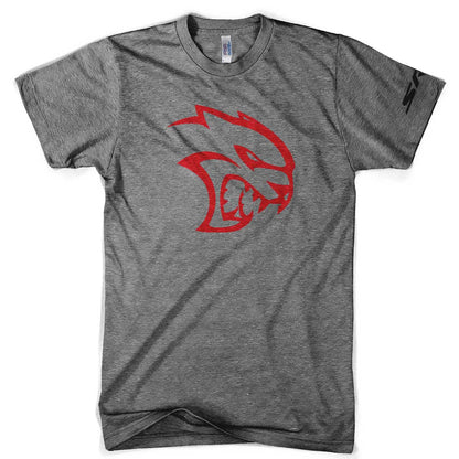 Mens Triblend Dodge SRT Hellcat Red Logo T-shirt (Grey) - Speedlogix
