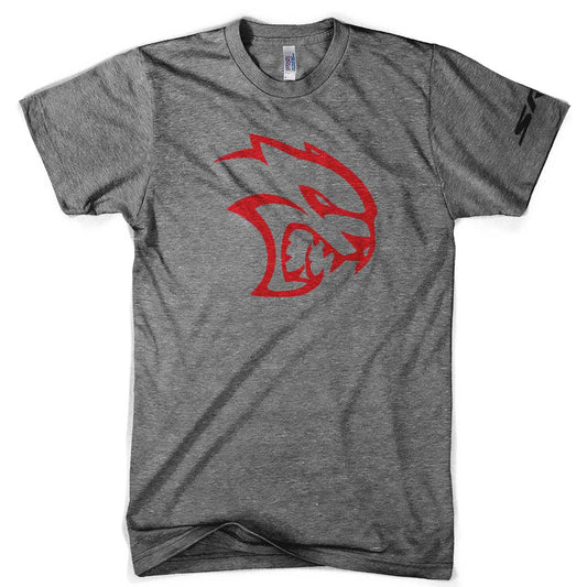Mens Triblend Dodge SRT Hellcat Red Logo T-shirt (Grey) - Speedlogix