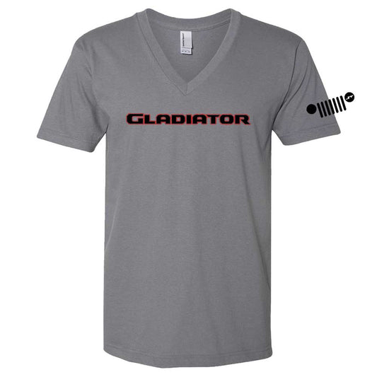 Mens/Unisex V - neck Jeep® Gladiator Red/Black T-Shirt - Slate Grey - Speedlogix