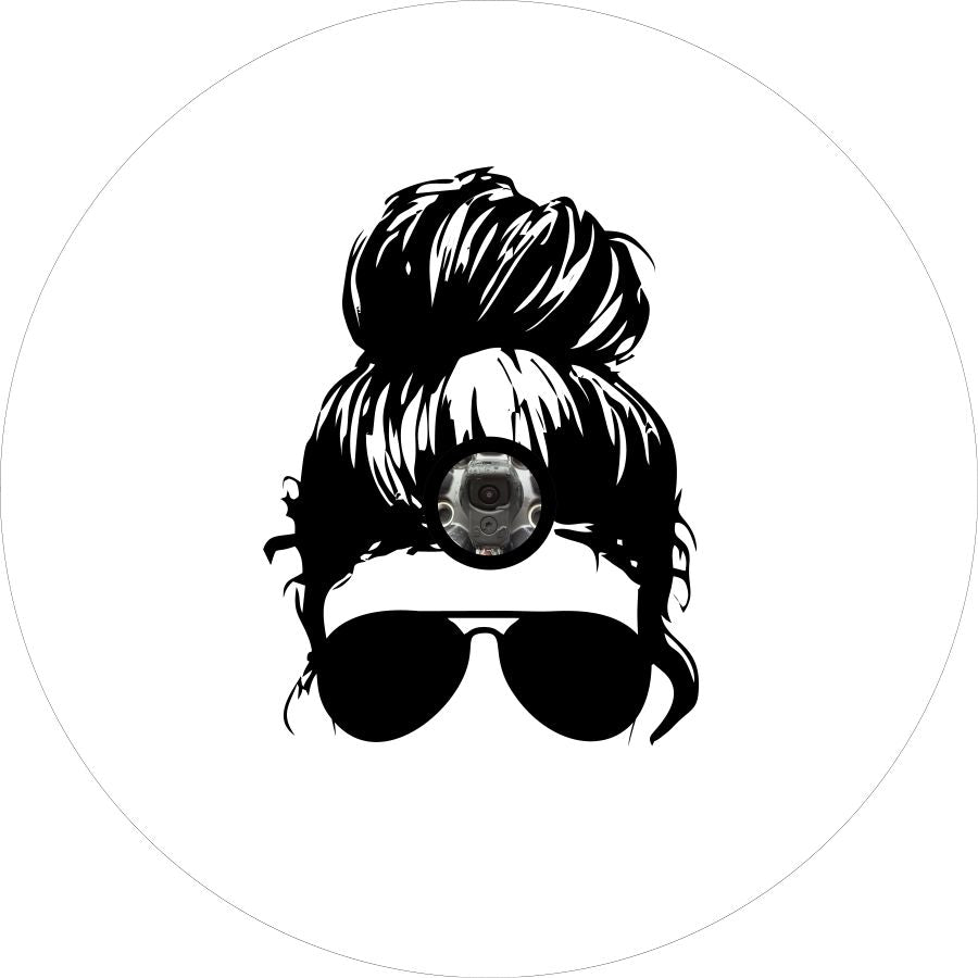 Messy Bun Girl with Sunglasses Bronco Spare Tire Cover - Speedlogix