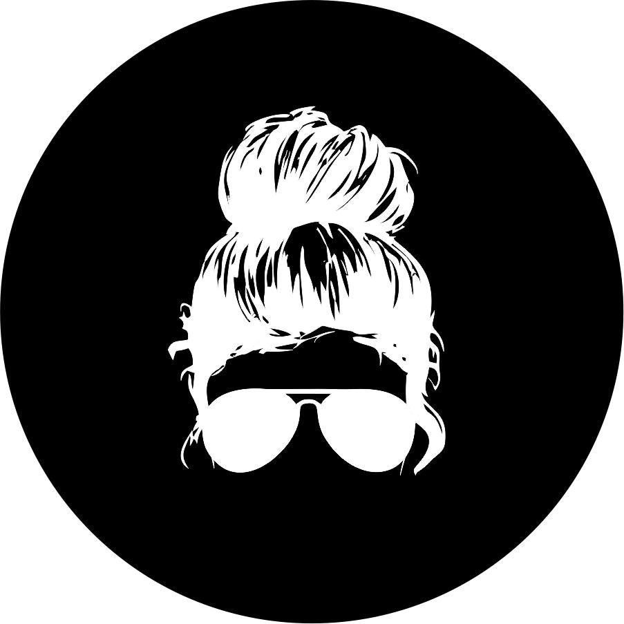 Messy Bun Girl with Sunglasses Bronco Spare Tire Cover - Speedlogix