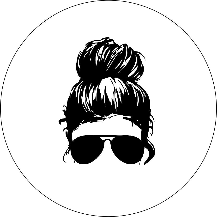 Messy Bun Girl with Sunglasses Bronco Spare Tire Cover - Speedlogix