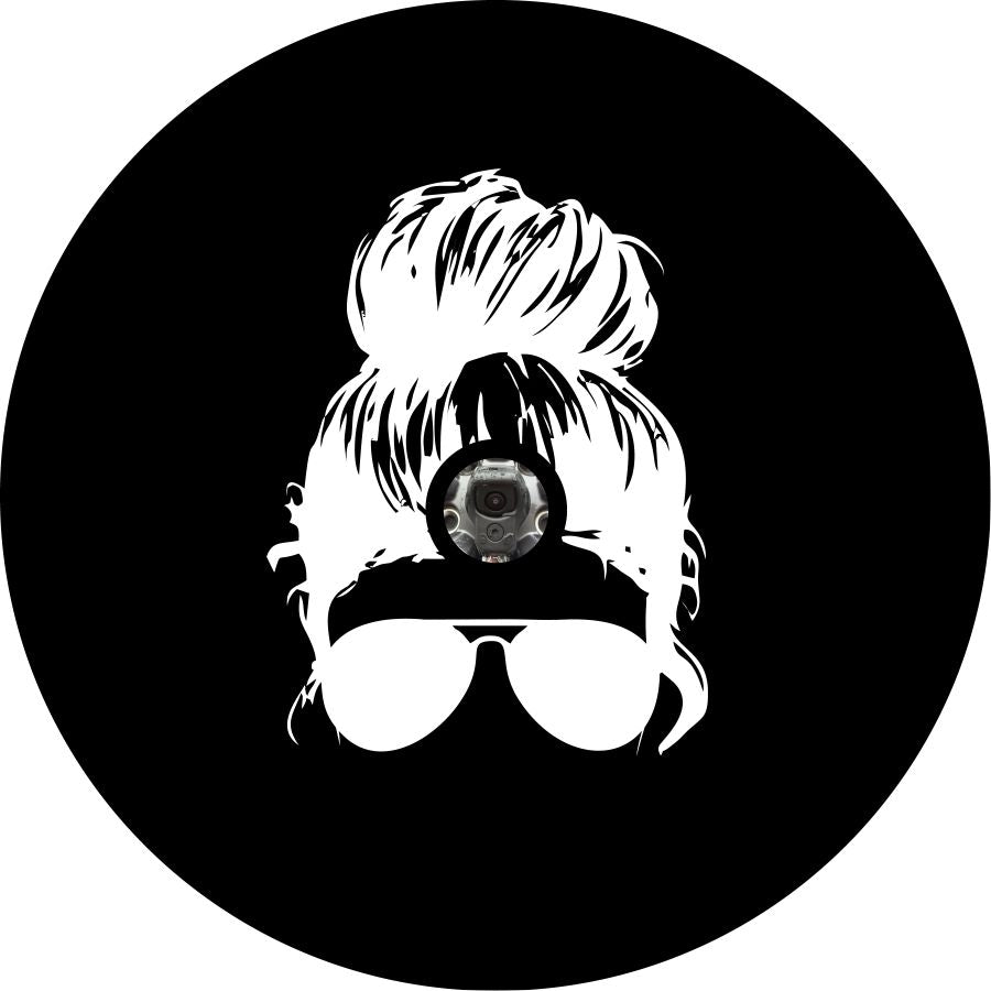 Messy Bun Girl with Sunglasses Bronco Spare Tire Cover - Speedlogix