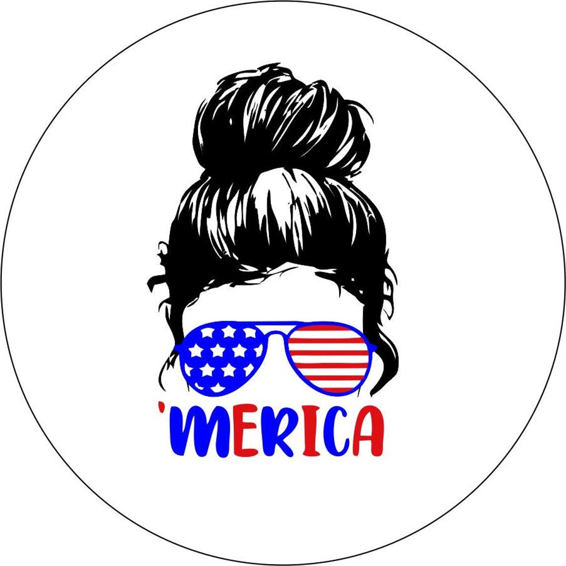 Messy Bun Girl with Sunglasses + 'Merica Bronco Spare Tire Cover - Speedlogix
