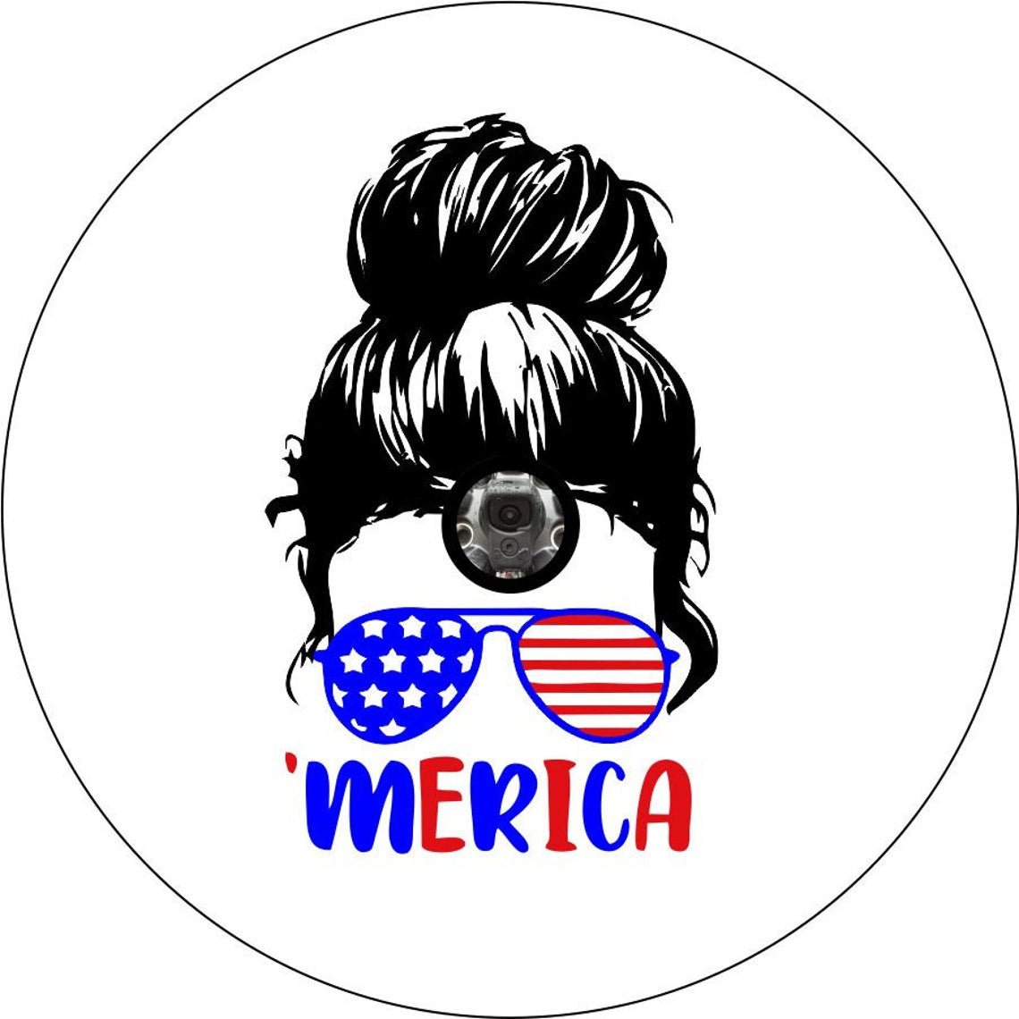 Messy Bun Girl with Sunglasses + 'Merica Bronco Spare Tire Cover - Speedlogix