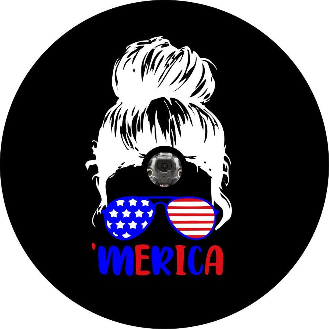 Messy Bun Girl with Sunglasses + 'Merica Bronco Spare Tire Cover - Speedlogix