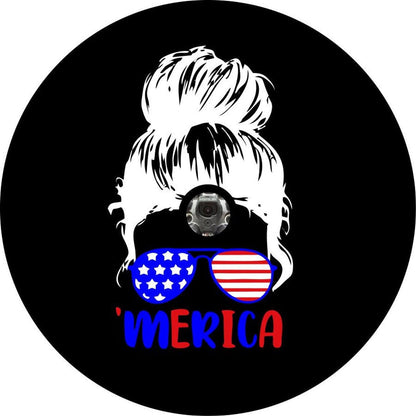 Messy Bun Girl with Sunglasses + 'Merica Bronco Spare Tire Cover - Speedlogix