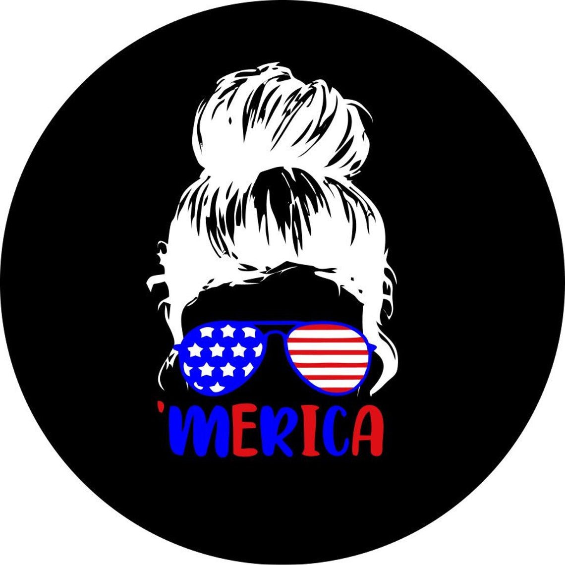 Messy Bun Girl with Sunglasses + 'Merica Bronco Spare Tire Cover - Speedlogix
