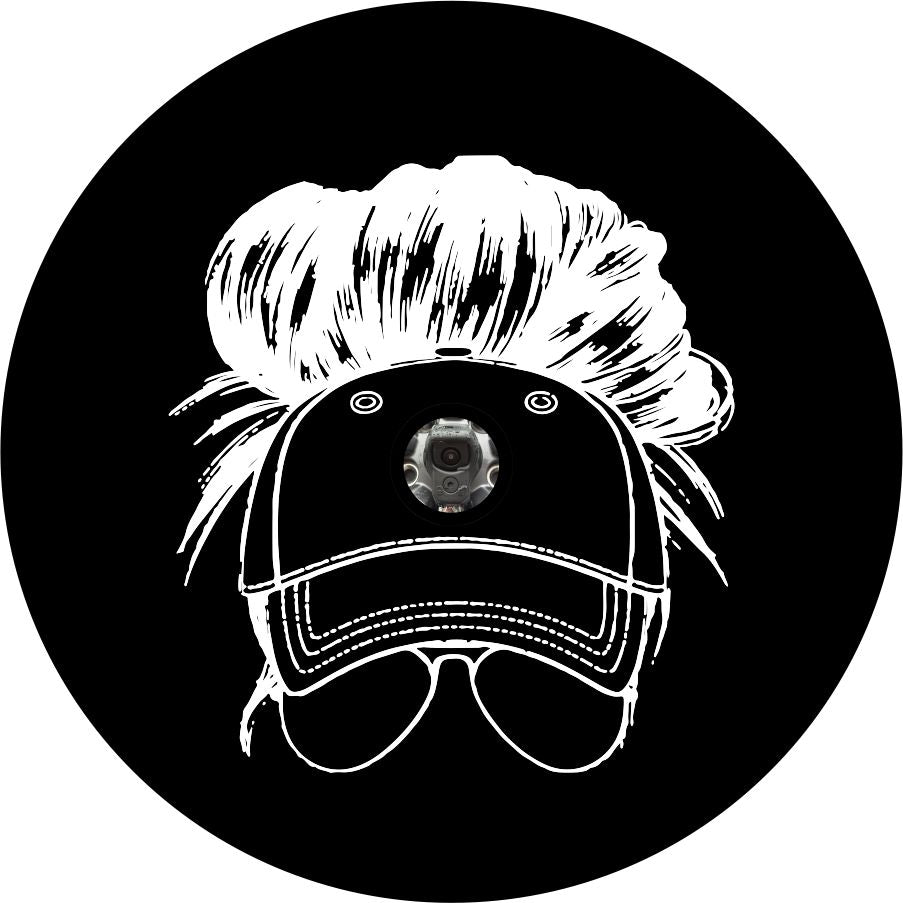 Messy Bun in Baseball Cap with Sunglasses Bronco Spare Tire Cover - Speedlogix