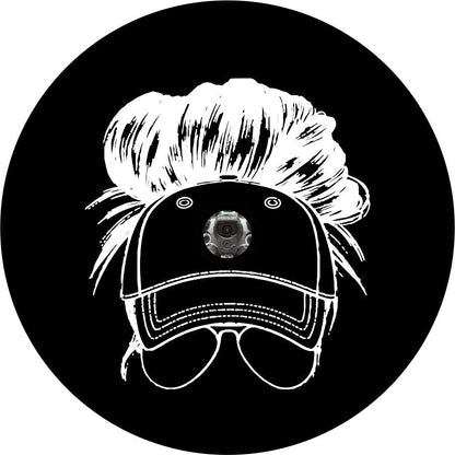 Messy Bun in Baseball Cap with Sunglasses Bronco Spare Tire Cover - Speedlogix