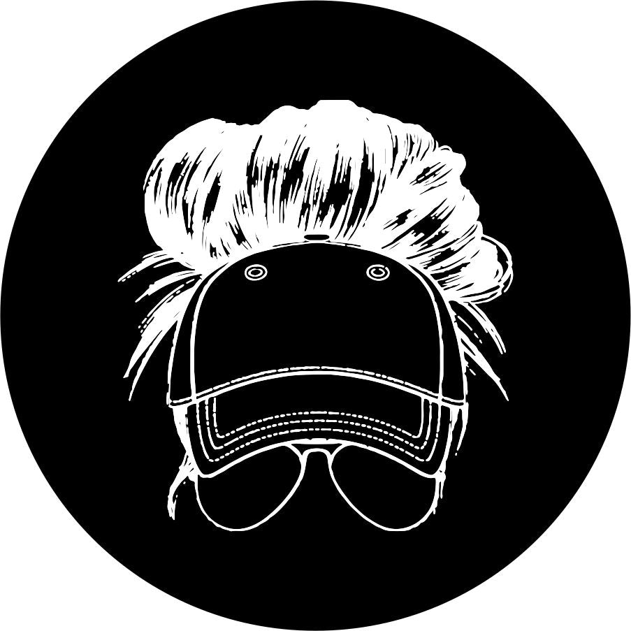 Messy Bun in Baseball Cap with Sunglasses Bronco Spare Tire Cover - Speedlogix
