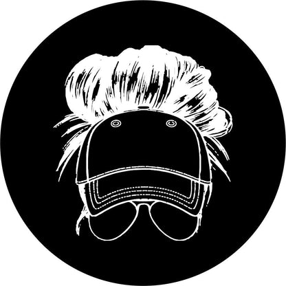 Messy Bun in Baseball Cap with Sunglasses Bronco Spare Tire Cover - Speedlogix