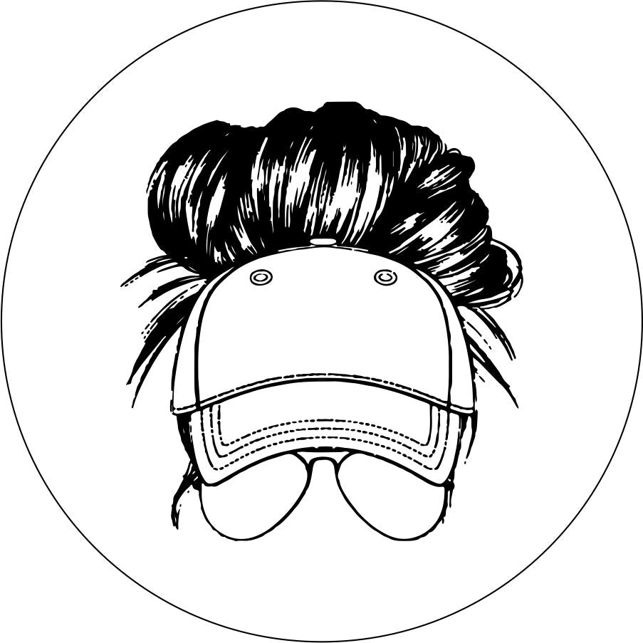 Messy Bun in Baseball Cap with Sunglasses Bronco Spare Tire Cover - Speedlogix