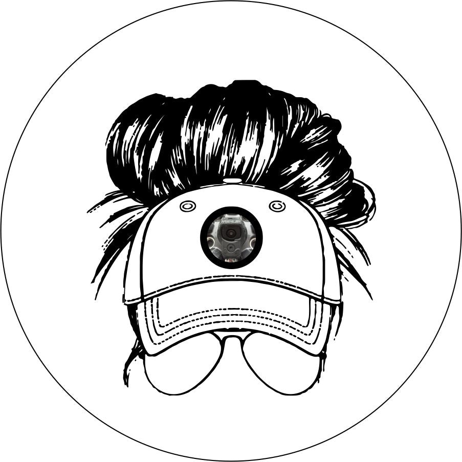 Messy Bun in Baseball Cap with Sunglasses Bronco Spare Tire Cover - Speedlogix